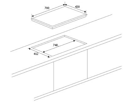 Kích thước cắt đá bếp điện từ NE7855IC