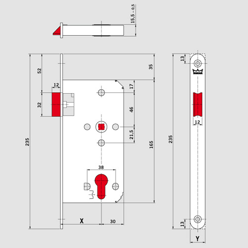 kích thước thân khóa cửa dorma 234